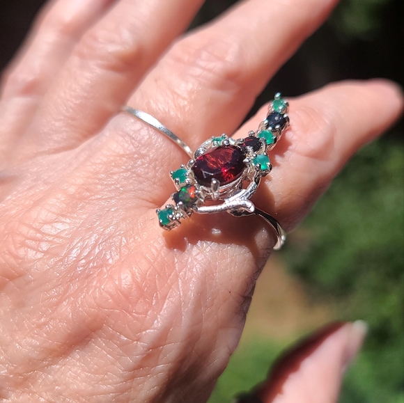 Garnets Opals Onyx OH MY! Matching sterling Ring sz7.5 - Picture 4 of 6